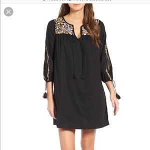 Madewell black embroidered split sleeve dress